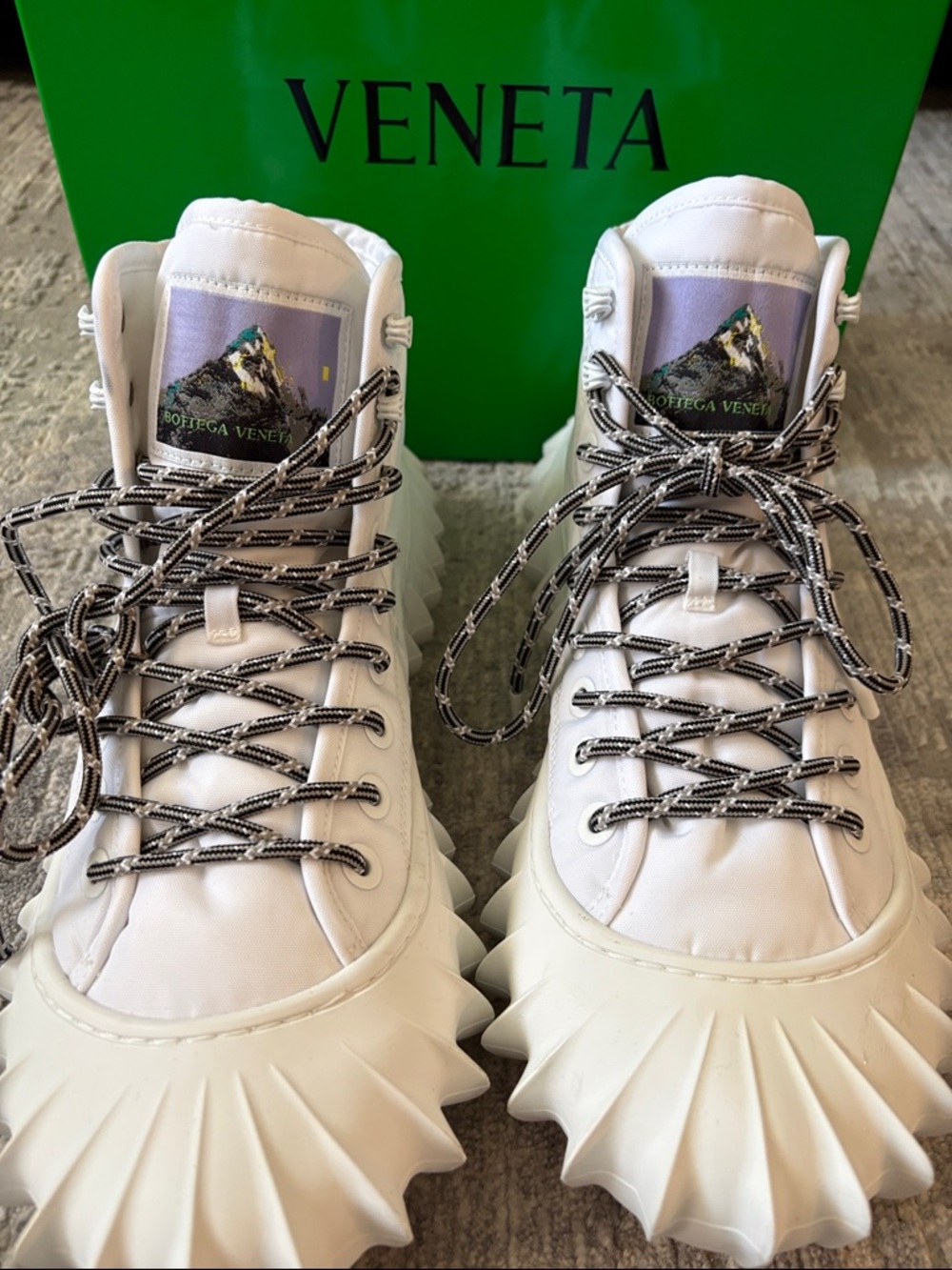 Bottega Veneta White Leather Spike-Toe High-Top Sneakers